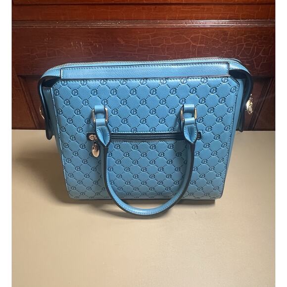 Brangio Italy Millionaire Double Layer Crystal Engraved Matte Satchel Ocean Blue - Picture 4 of 16